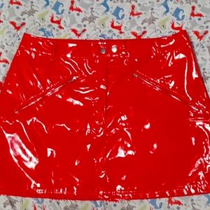 Red Faux Leather Skirt